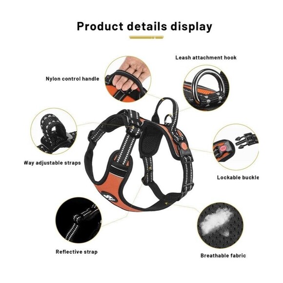 Roses And Poetry Dog Harness Outdoor Orange Size XL No Pull - Picture 7 of 7